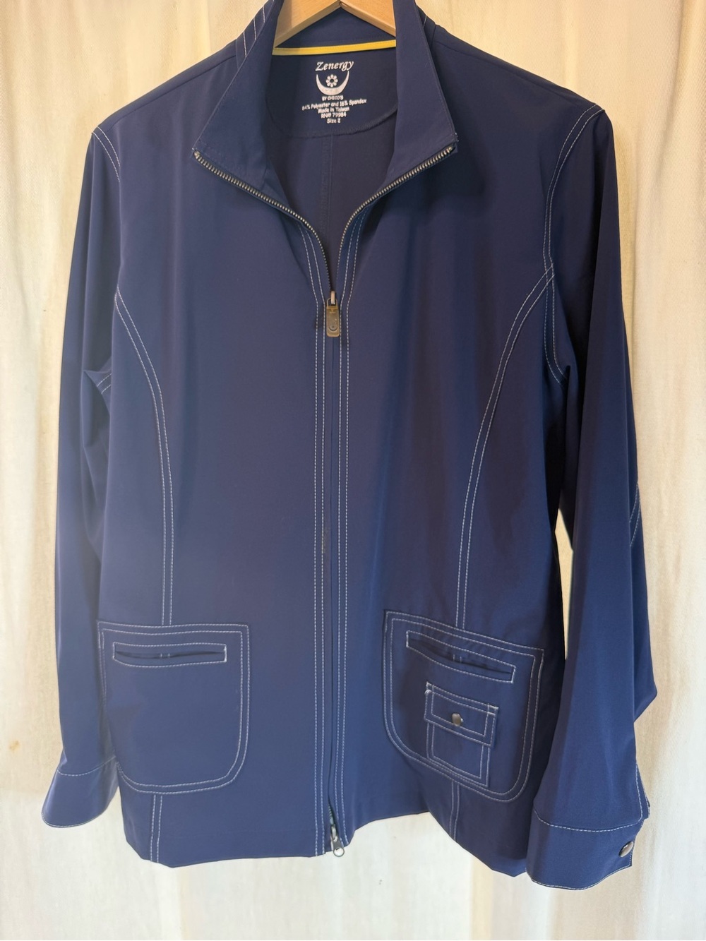Zenergy by Chico's Top Stitch Navy Zip Front Jacket